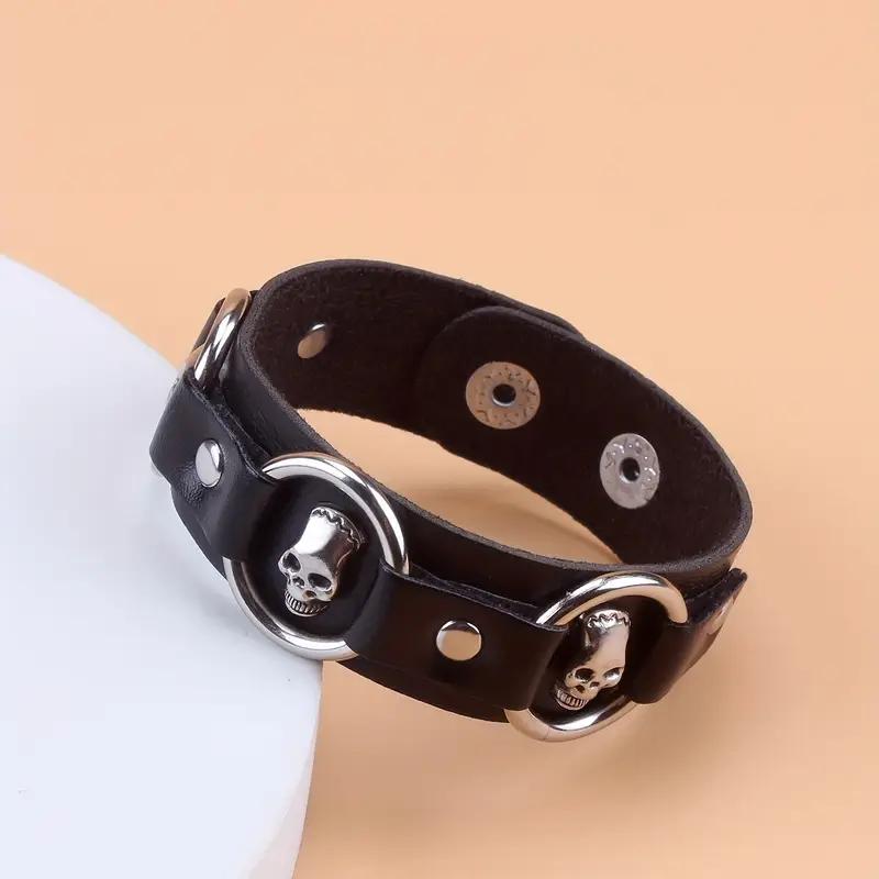 Fashion Punk Style Gothic Hip-Hop Studded Pu Leather Bracelet Suitable For Daily Festival Party Wear Carnival Couple Bracelet