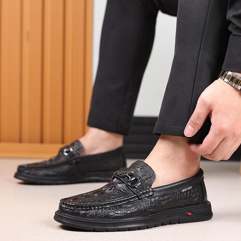 Douyin popular leather shoes men's spring and autumn new business breathable crocodile pattern Doudou shoes first layer cowhide men's leather shoes m