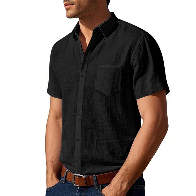 Mens Casual Linen Short Sleeve Button Down Shirt With Pocket