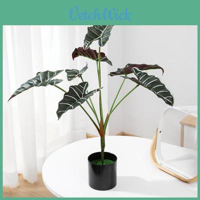Plante Artificielle Style Alocasia Odora avec Panier Fait Main pour Décoration Intérieure