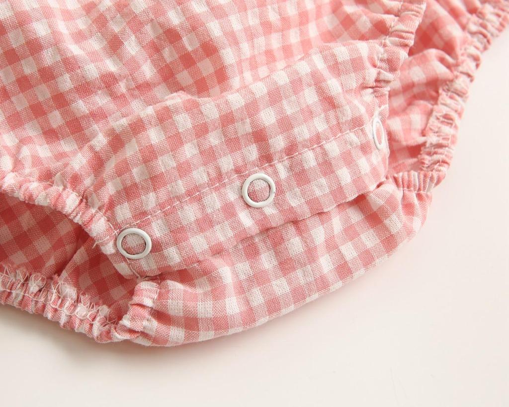 Korean Style Baby Bodysuit - Spring/Summer Pure Cotton Plaid Romper for Newborns