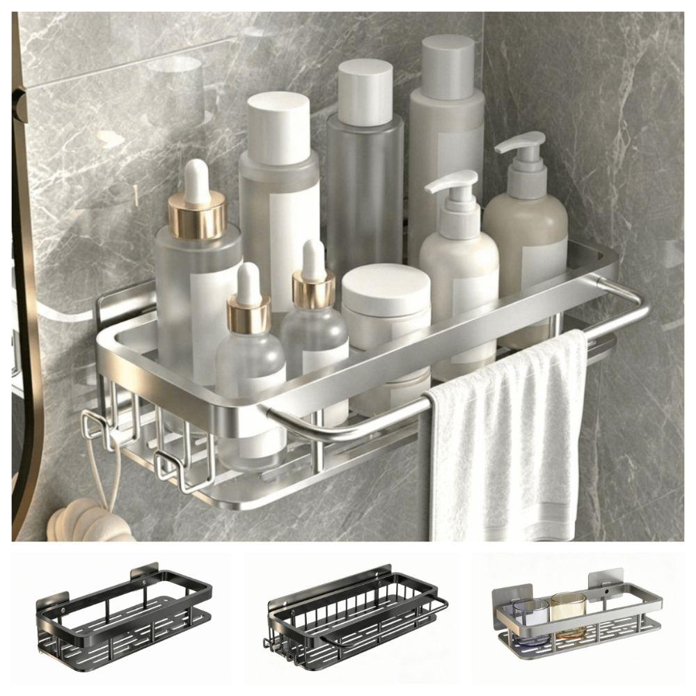 Heavy Duty Wall Mounted Shelf with rod Shower Rack Storage Accessories Storage Shelf Wall