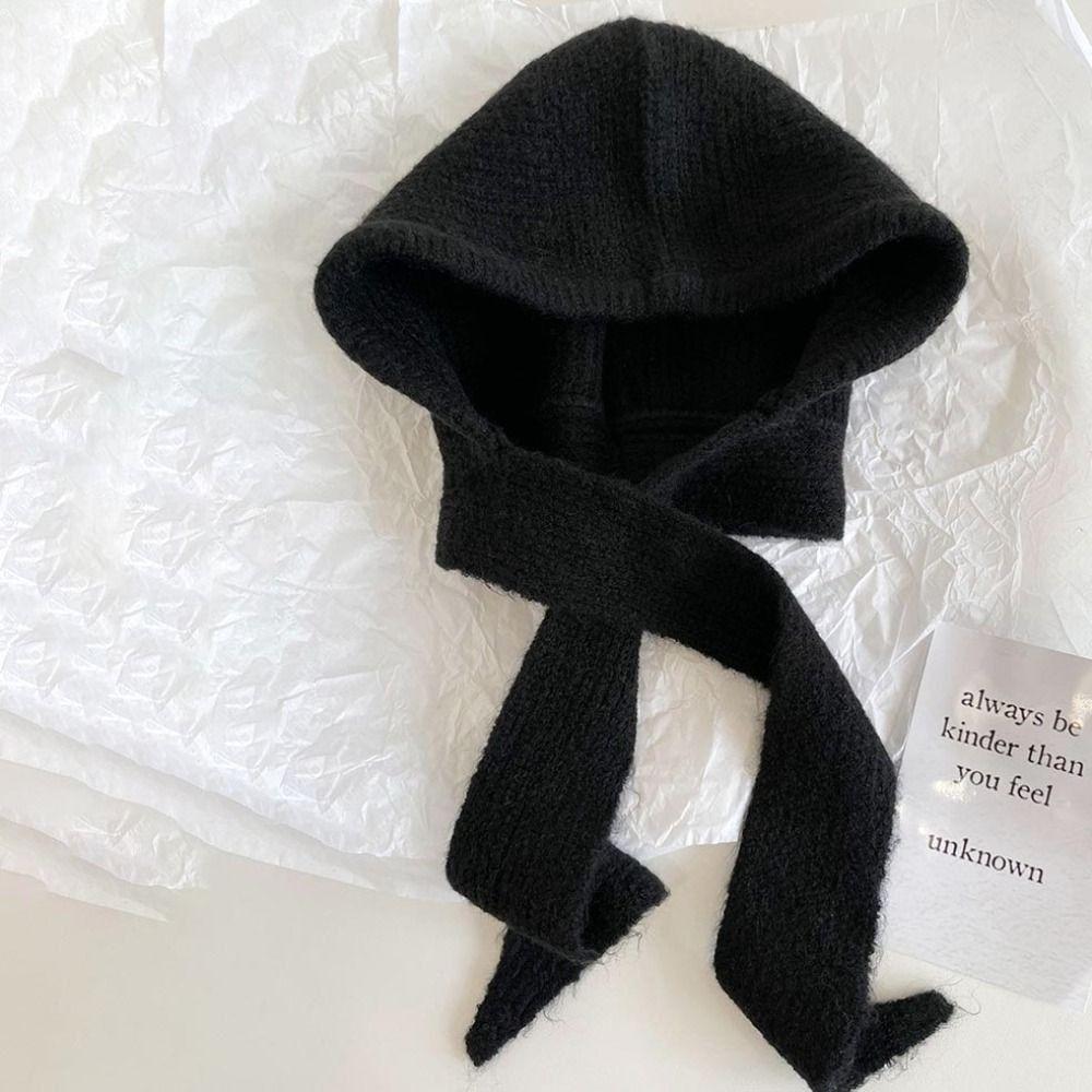 Windproof Knitted Hooded Hat Winter Neck Collar Scarf Cap Korean Balaclavas Cap  Men Women
