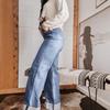 2026 Spring Women's High-Waisted Retro Wide-Leg Jeans with Center Seam Cuffs