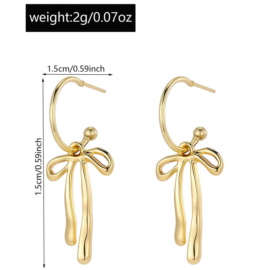 Bow earrings, European and American fashion temperament earrings, simple niche design, gold high-end earrings