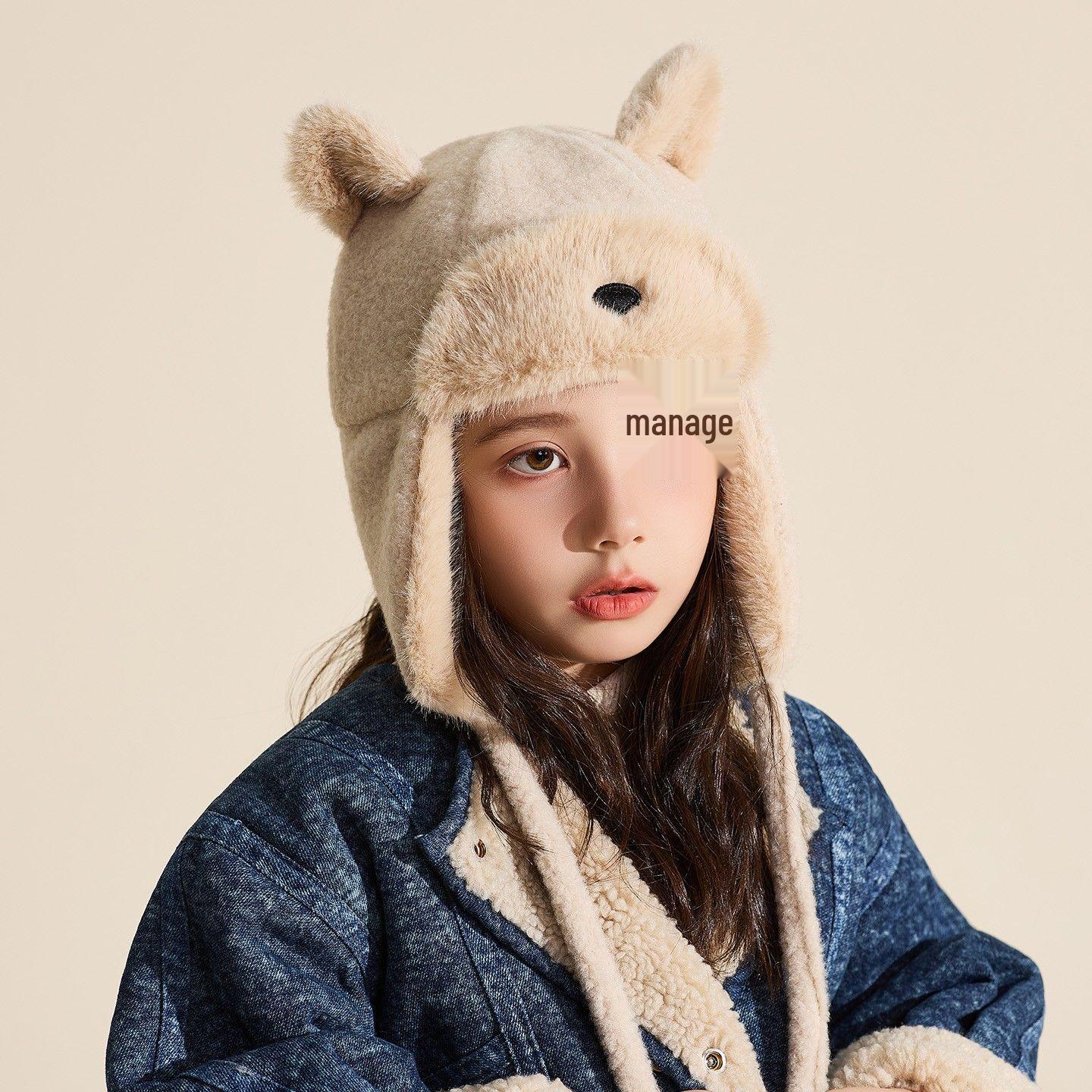 

2025 Kids Winter Pom-Pom Hat: Ear Protection, Face Slimming, Cold-Proof Knit One Size бежевый