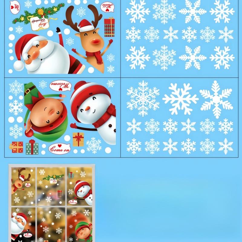 1piece Christmas Sticker, Santa Claus Snowman, Glass Sticker, Window Display Decoration, Snowflake, Deer Sticker, Window Sticker