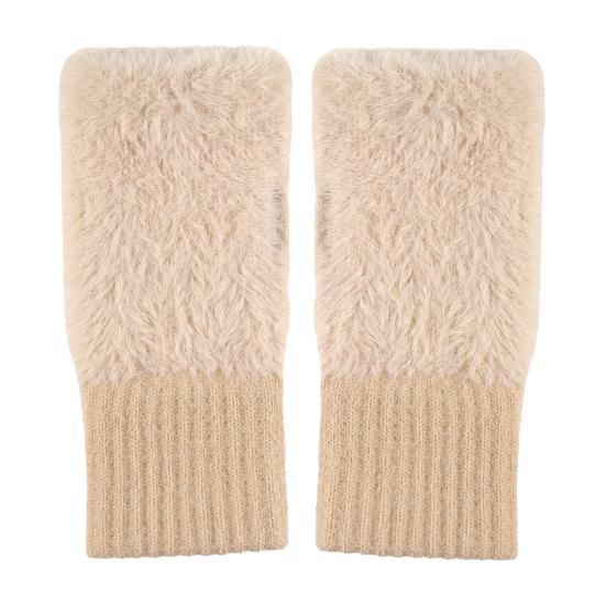 1 Pair Winter Ladies Gloves Half-finger Thick Plush Knitted Stretchy Touchscreen Wrist Protection Keep Warm Office Typing Student Writing Gloves