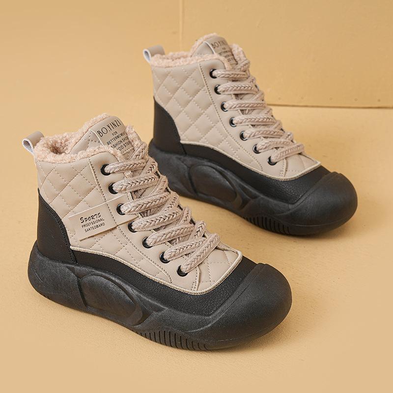 

Women s large size soft lace-up elastic winter warm cold padded snow boots non-slip wear-resistant outdoor casual sneakers Martin cotton boots 40