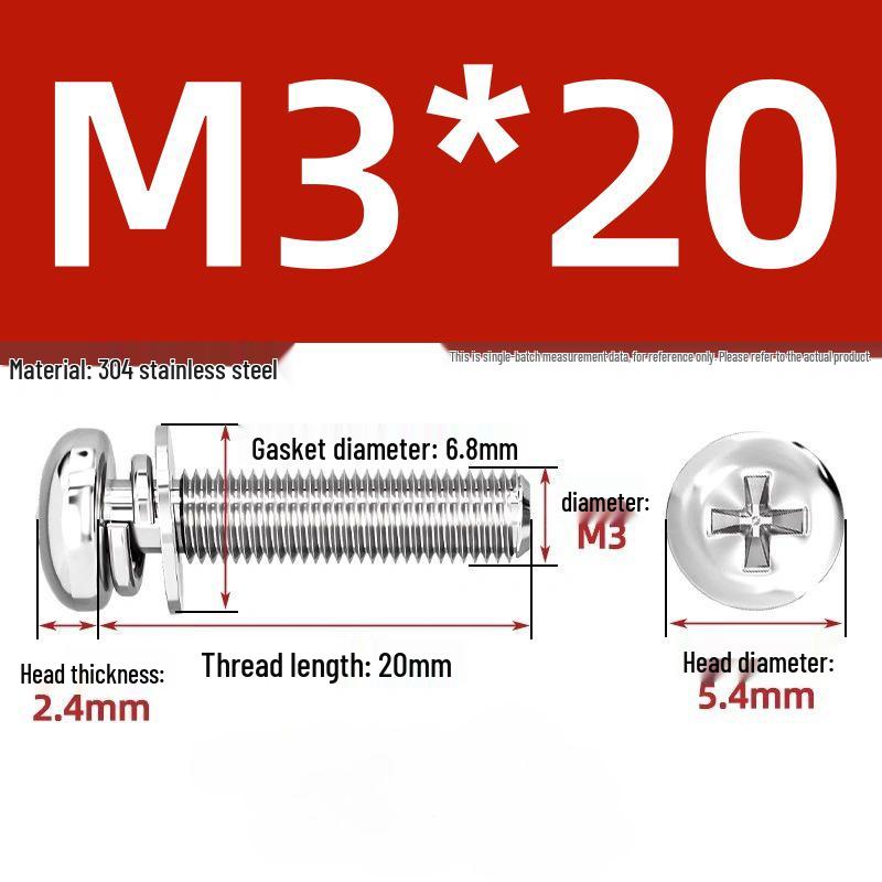 304 Stainless Steel Phillips Pan Head Combo Screw with Flat and Spring Washers