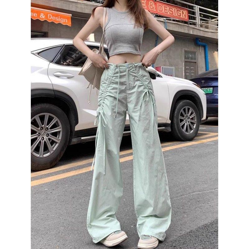 Women's High Waist Cargo Pants Straight Leg Trousers Casual Summer Quick Dry Pants With Bowknot Decor