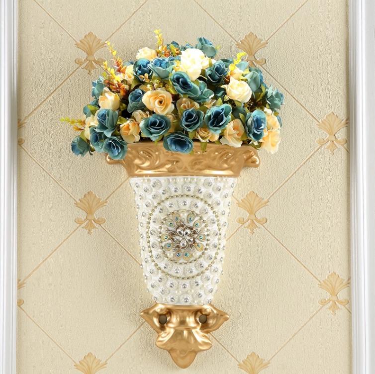 Luksusowe wiszące na ścianę wazony z żywicy z diamentami, doniczki na sztuczne kwiaty, rękodzieło, dekoracje na ścianę tła telewizora w salonie