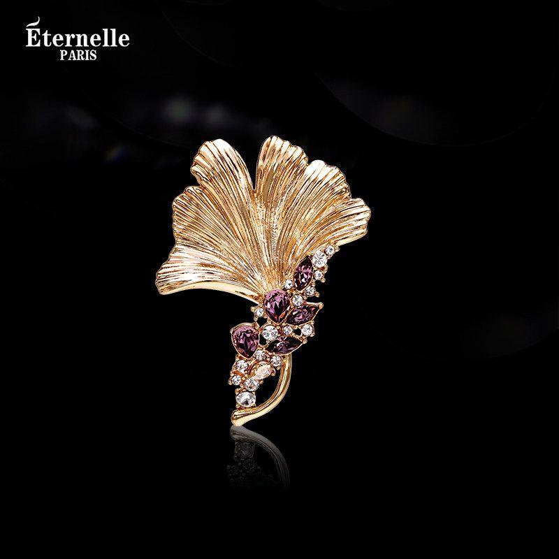 

Eternelle French Eternal Ginkgo Leaf Brooch, High-End and Exquisite, European and American Light Luxury Crystal Mother s Day Gift Vintage Purple