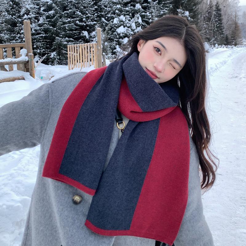 Fashionable  Color Blocked Versatile Scarf for Women  Winter Warm Long Scarf for Couples  Korean Style New Style