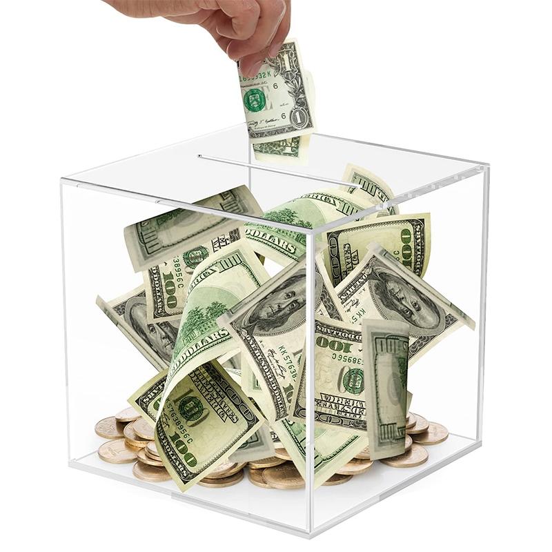 Acrylic Transparent Piggy Banks for Adults Clear Money Box Saving Bank Break To Open Cash Can Jar Coin Storage Organizer Case