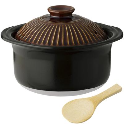Banko Ware Chrysanthemum Rice Cooker and Rice Paddle Double Can Be Used Over an Open Made In Product Number 19521 Set, 2-Cup Capacity, Lid, Brown,