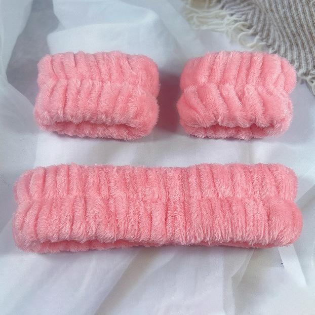 3 Bucăți Modă Brățări de Spălat pentru Încheietură Scrunchies Bandă Pufosă pentru Cap Spa Coral Fleece Bandă pentru Cap pentru Spălat Fața Machiaj Duș Îngrijirea Pielii