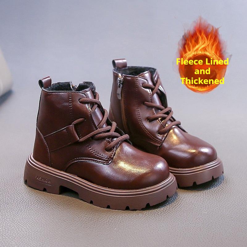 

Красивые кожаные ботинки для девочек Модная и удобная кожаная обувь Модные и универсальные короткие ботинки Плюшевые хлопковые ботинки 36