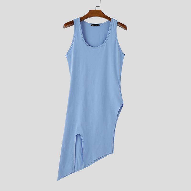INCERUN Summer Men Sleeveless Irregular Casual Long Fitted Tank Tops 3XL