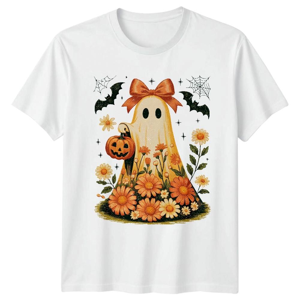 Halloween Ghost Pumpkin Floral Autumn Unisexs Unisexs Graphic Tee Shirt S