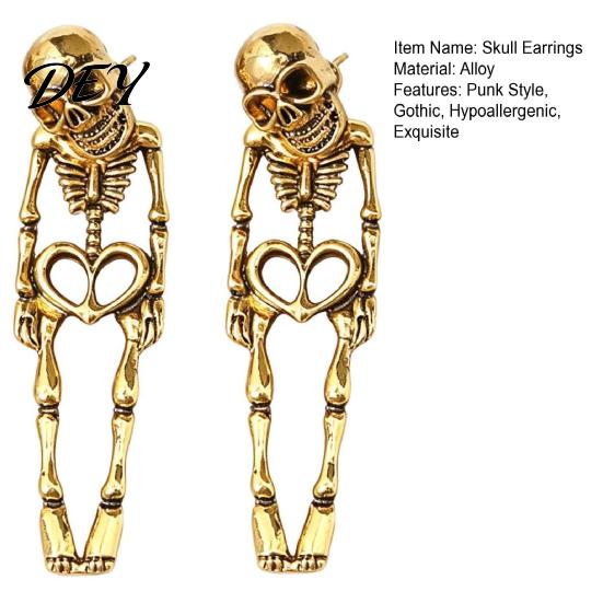 Retro Alloy Dark Style Earrings 2Pcs Skeleton for Women, Gothic Drop Earrings, Hypoallergenic Punk Personalized Gift Goth Lovers Skull Dangle