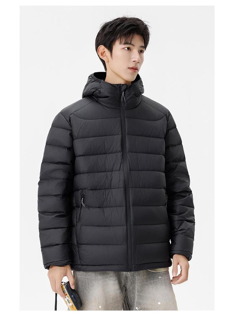 Men's Trendy White Duck Down Hooded Puffer Jacket - Winter Thickened Solid Color Warm Outerwear