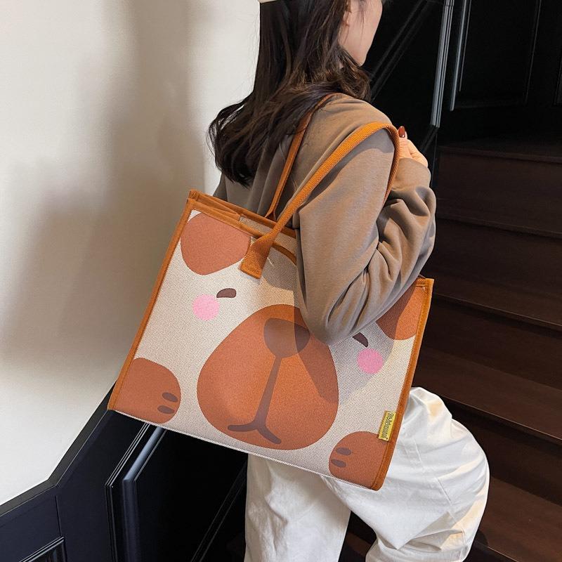 Canvas bag women's large-capacity new summer casual shoulder bag cartoon college student class tote bag