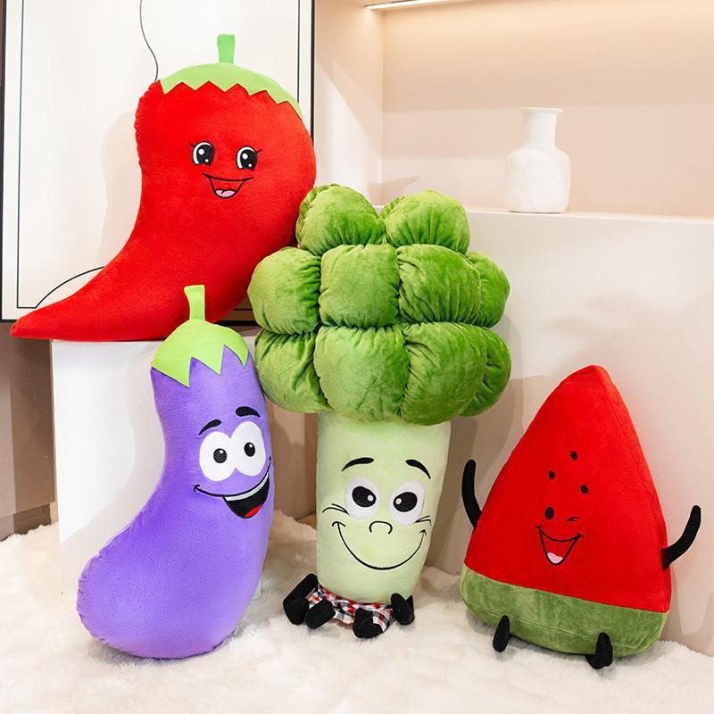 Colorful Cartoon Vegetable Plush Toy Set Featuring Cute Watermelon Broccoli And Pepper Designs For Kids Room Decor And Cuddly Comfort