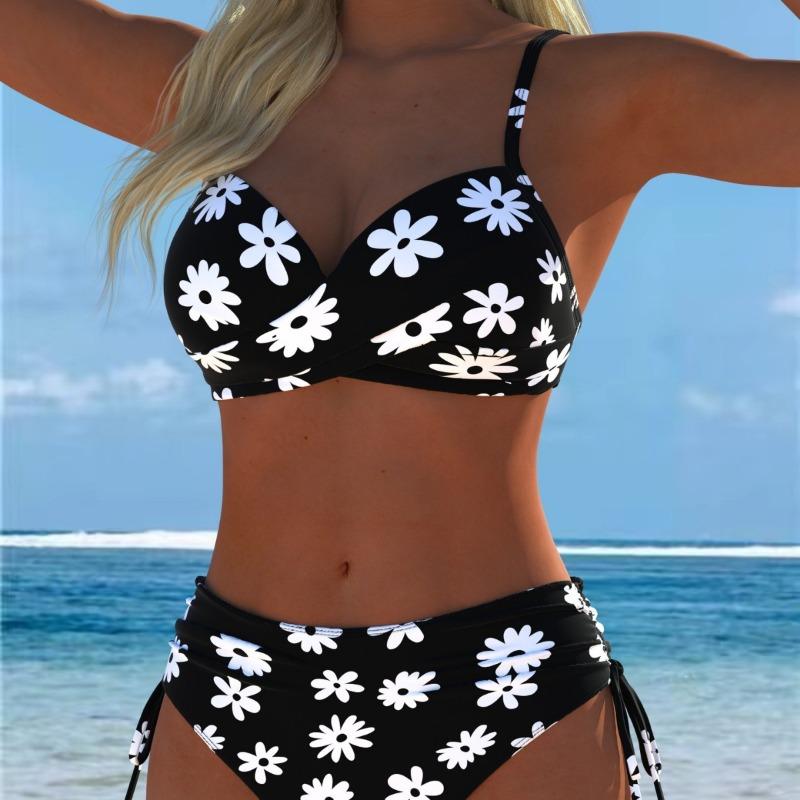 European and American Print Split Two-piece Swimsuit Bikini Flower Series Sexy Beach