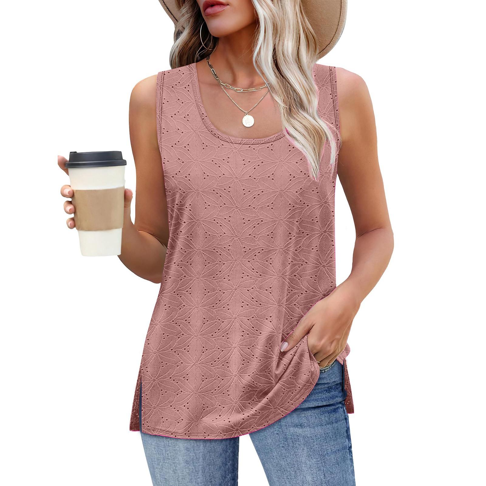 

Women s Summer Round Neck Loose Sleeveless T-Shirt Solid Color Casual Top L