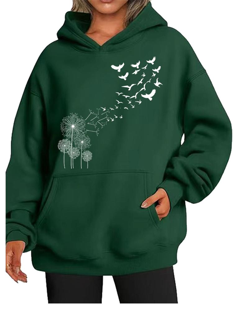 Fashion Fleece-Lined Hoodie Women's Fall/Winter Warm Printed Oversized Fleece-Lined Hoodie