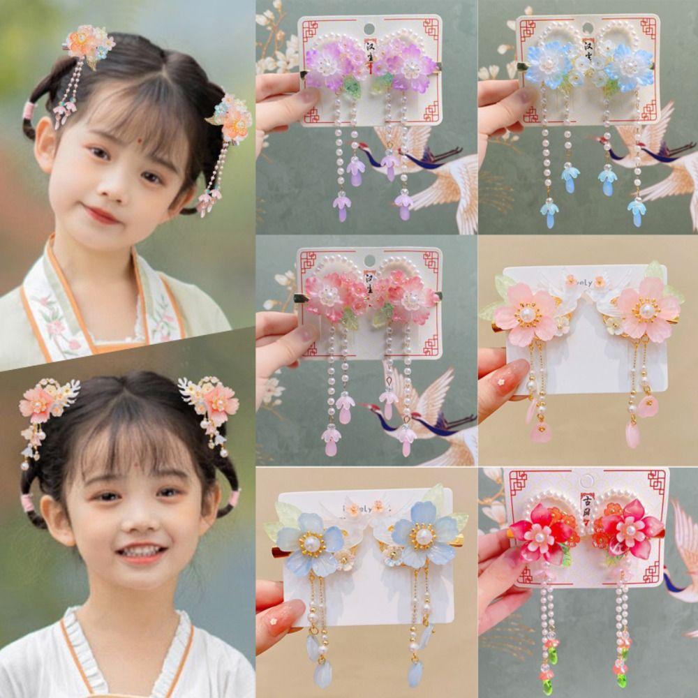 Sweet Pink Hair Clip Chinese Style Flower Tassel Hairpins Styling Accessory Barrette For Girls