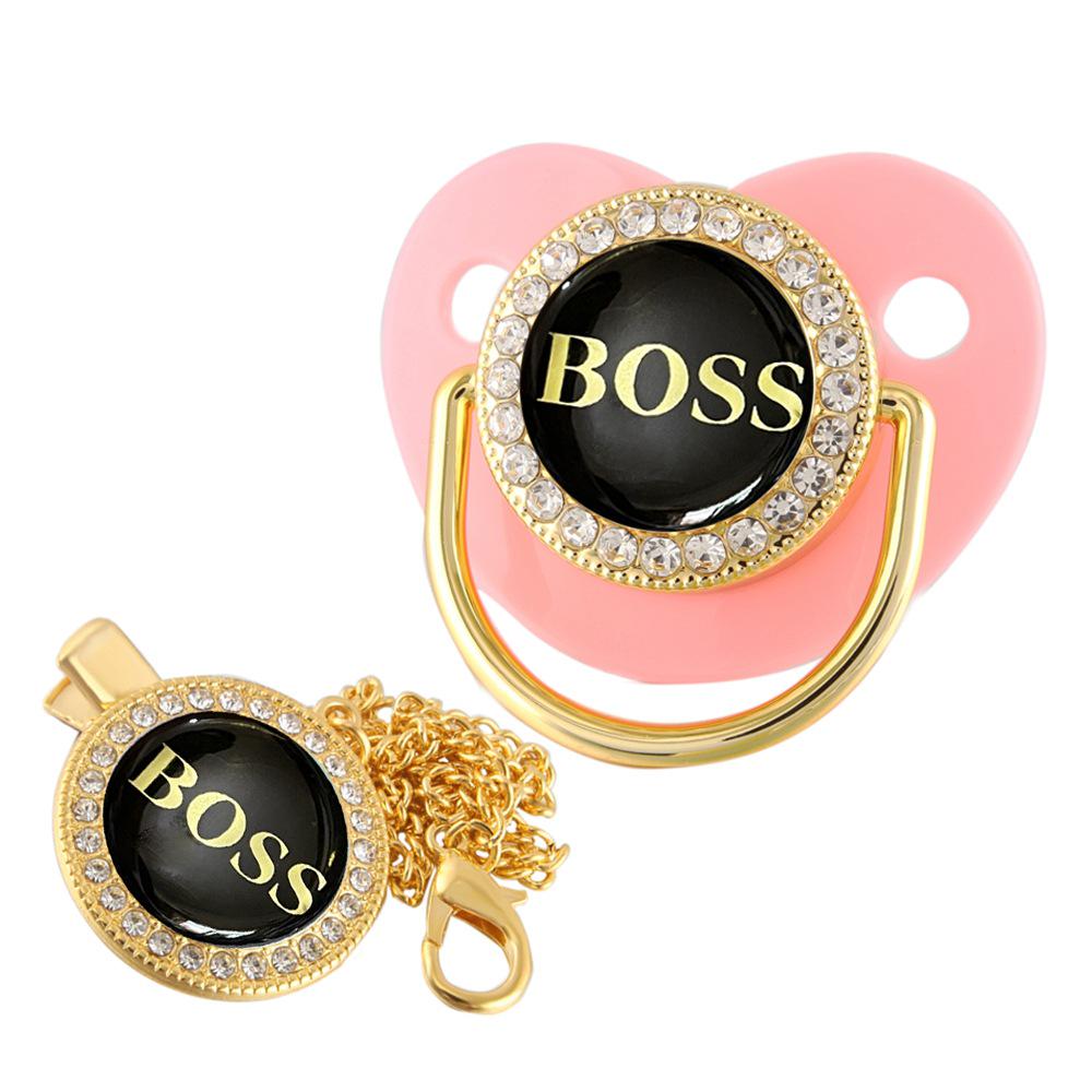 Gold Diamond Pacifier with Chain Clip