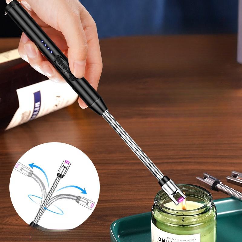 Brichetă electrică USB cu aprindere cu impulsuri, rezistentă la vânt, cu furtun din oțel fără sudură la 360°, pentru exterior, grătar, bucătărie, aprinzător, tip C, instrument