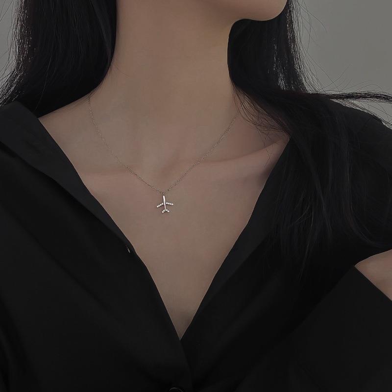 Collana da donna con ciondolo aereo in argento 925, collana clavicola, gioielli minimalisti, delicati, alla moda