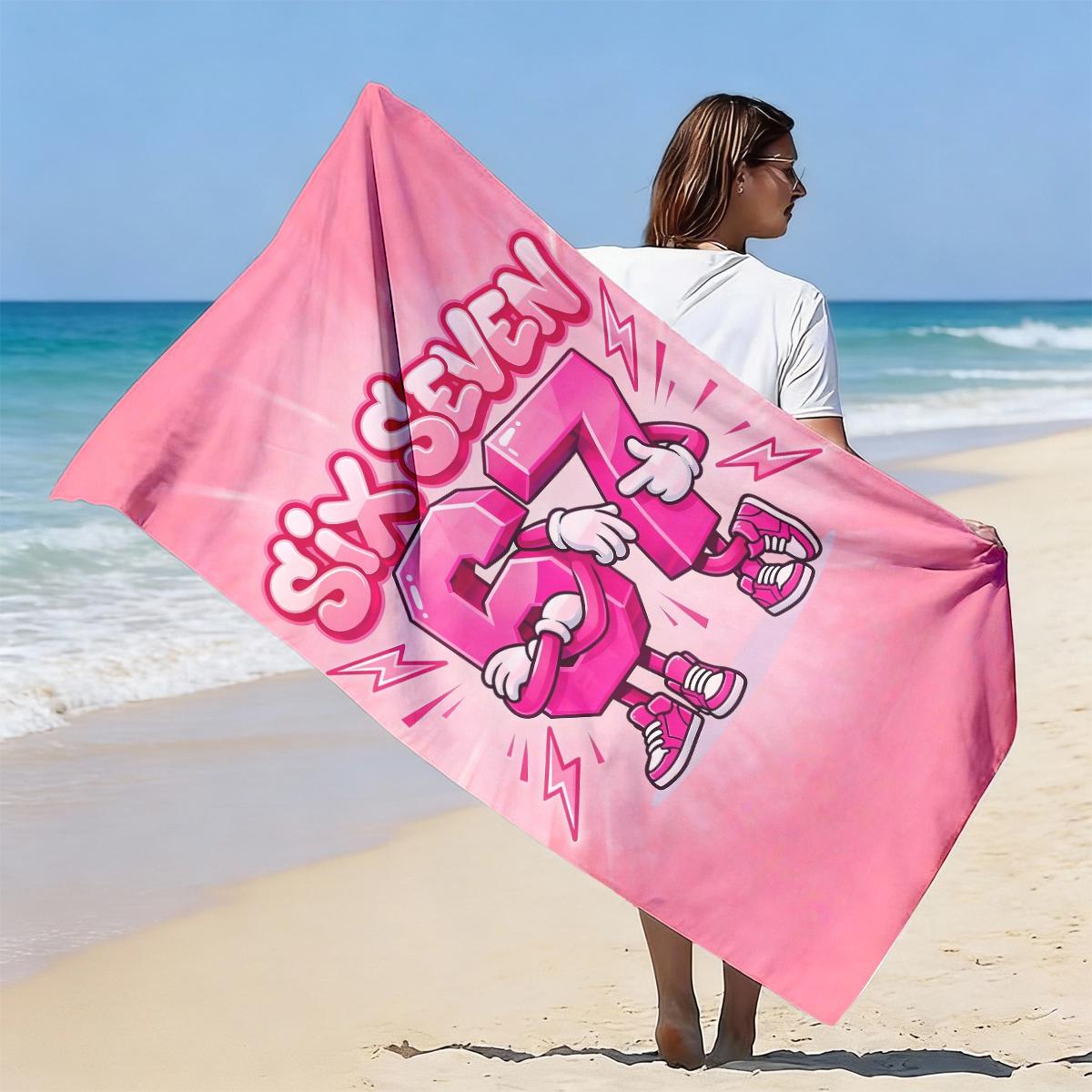 Ka Chen Muxi Pink Cartoon Number 67 Multi-Purpose Beach Towel 2D Flat Print Ultra Soft Skin Friendly For Yoga Travel Swimming Party Gift
