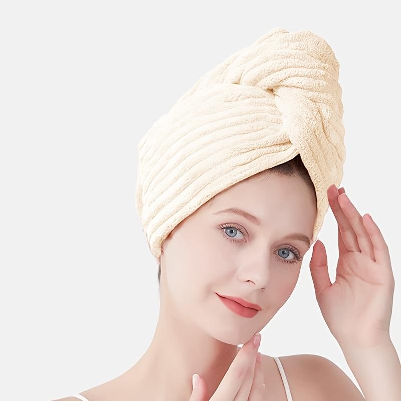 

Solid Color Hair Towel - Textured 1Pc Dry Hair Cap (9.8 X25.5 ), Absorbent & Lightweight, Button-Down Wrap Design for Women бежевый