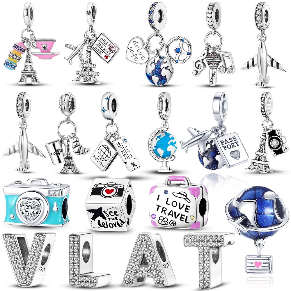 Charm copper Travel Airplane Earth Bead Charms Pendant Compatible With Authentic Bracelets Diy Fine Jewellery Charm Bead Charms Fine Gif Accessory