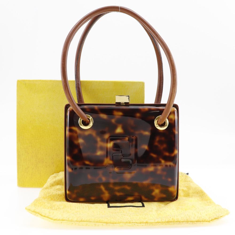 Fendi FF Handbag Party Bag Brown Plastic/leather Women Used