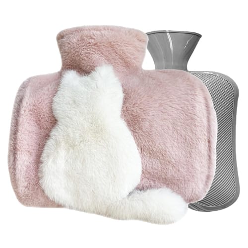 Cute, fluffy, soft hot water bottle, fillable, 1500ml (1.5L), cat design, perfect for camping, plush toys, eco-friendly rubber design, no electricity