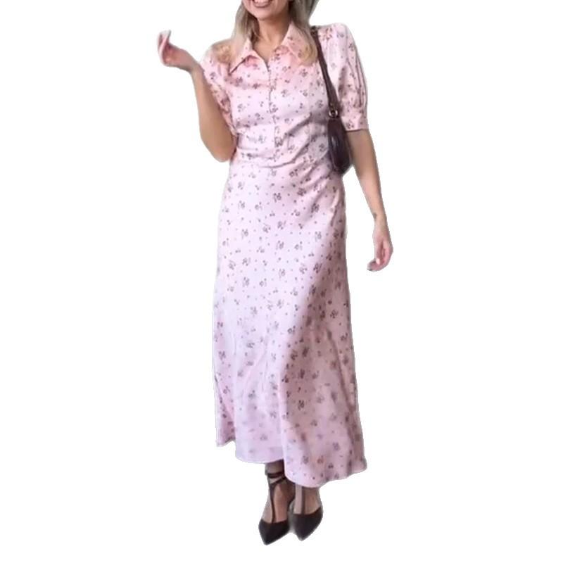 women's summer new, Amazon cross-border Europe and the United States, fashionable and elegant printed button slim dress