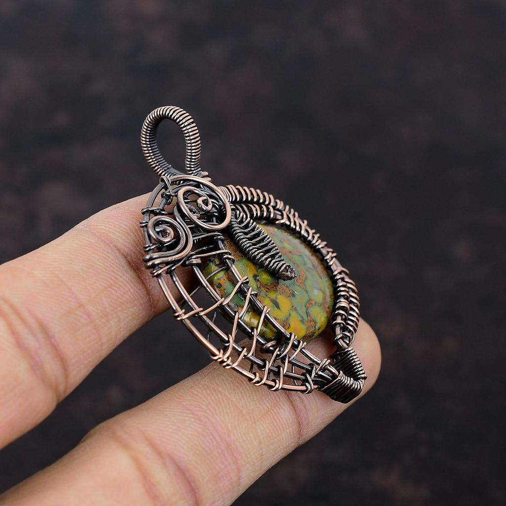 Fruit Jasper Pendant Copper Wire Wrapped Pendant Handmade Copper Jewelry Gemstone Pendant Wire Wrapped Fruit Jasper Jewelry Engagement Gift