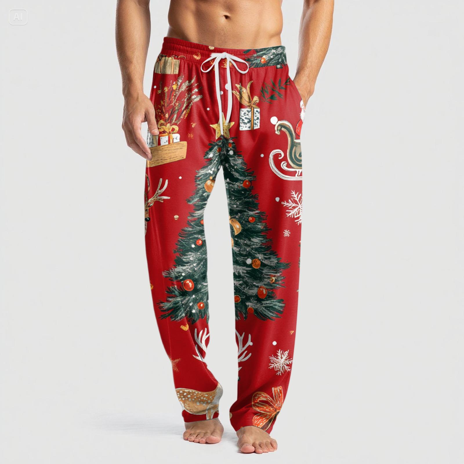 

Мужские вязаные модные брюки с принтом, карманами, повседневные, пижамные XL красный