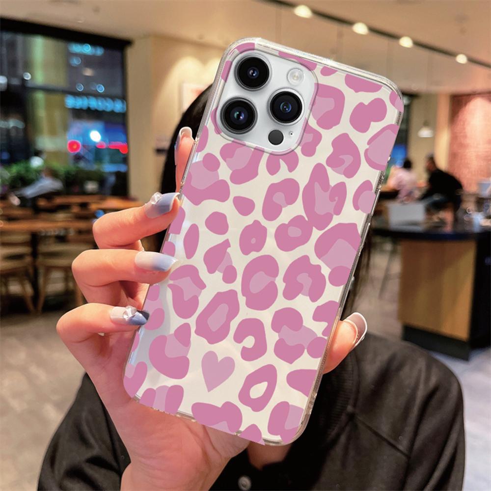 For Apple iphone 12 Pro Max 14 13 Plus Clear Cover Transparent for Artistic Pink Marble White Brown Leopard Print Phone Case TPU