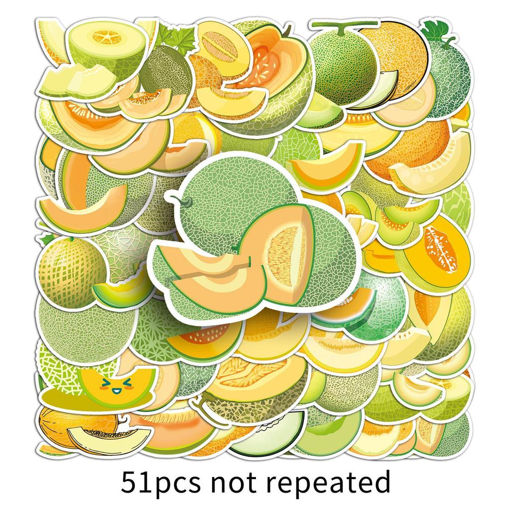 51-Piece Waterproof Cantaloupe Melon Cartoon Sticker Set for Phones, Notebooks, and Luggage