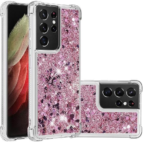 Kompatybilny z etui Galaxy S21 Ultra, Przezroczyste etui z brokatem, Płynny piasek, Wstrząsoodporne, Ochronne, Iskrzące, Silikonowe, Miękkie etui TPU dla Samsunga
