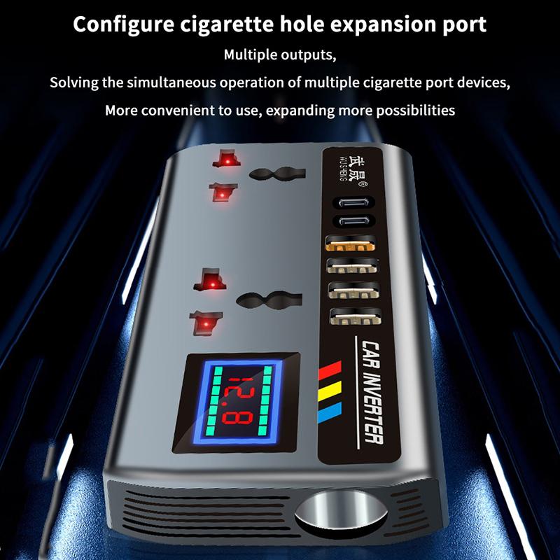 Car Inverter Power Adapter 12V/24V To Dc220V 200W Converter Multi Charger Socket Qc3.0 Usb Pd Type-C Fast Charging Car Inverter