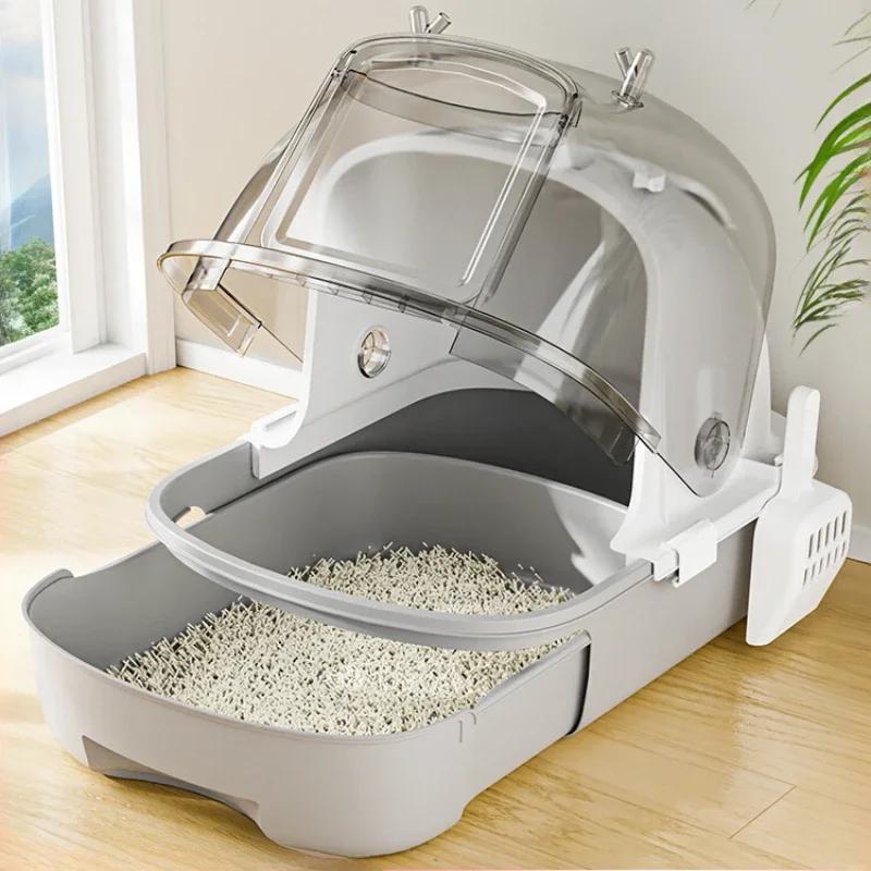 Extra Cat Large Litter Box Fully Enclosed Toilet for Cat Convenient Drawer Cats' Sandbox Visible Cat Crate Transparent