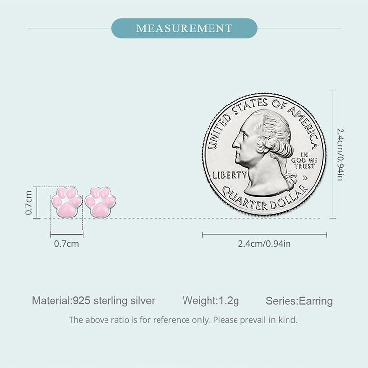 WOSTU 925 Sterling Silver Lovely Pink Cat Ear Hoop Earrings For Women Mini Cute Pet Paw Studs Clips Girl Birthday Jewelry Gift