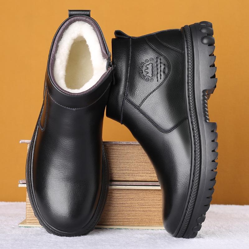 Zimní kožené vlněné teplé pánské bavlněné boty sametové vysoké kožené boty pánské boty protiskluzové a odolné proti opotřebení